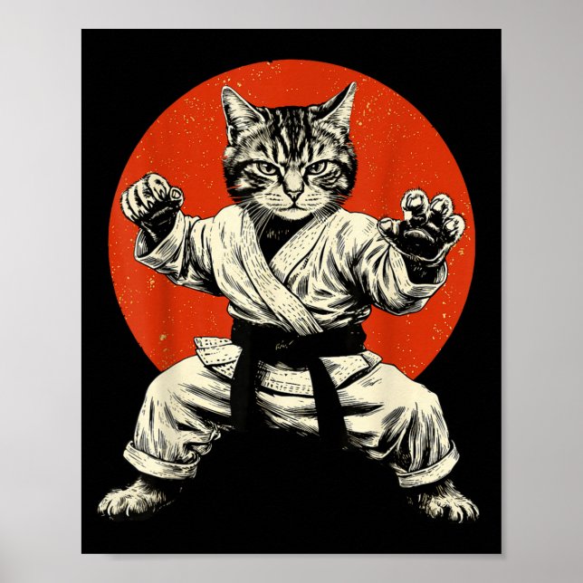 Affiche Chat d'arts martiaux Karaté Judo Drapeau japonais  (Devant)