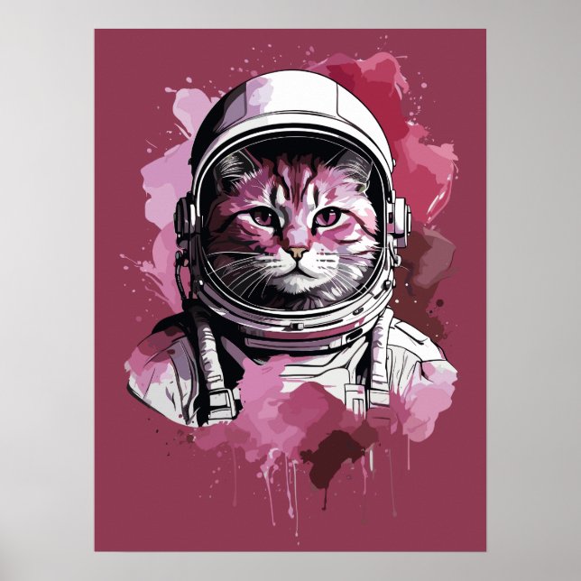Affiche Chat d'astronaute de couleur rouge (Devant)