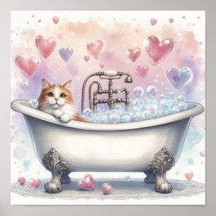 Affiche Chat de bain bulle