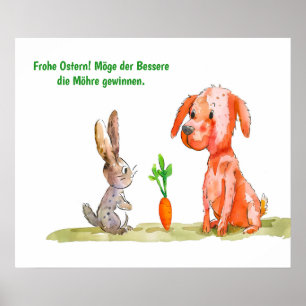 Affiche Chat de bande dessinée aquarelle avec lapin de Pâq