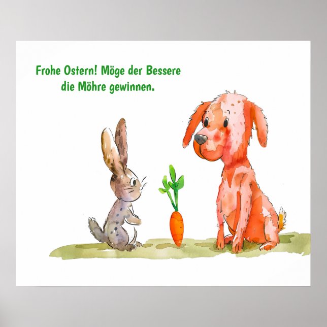 Affiche Chat de bande dessinée aquarelle avec lapin de Pâq (Devant)