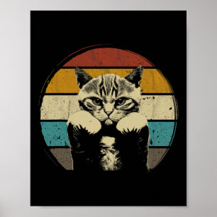 Affiche Chat de boxe amusant Vintage avec gants de boxe Ré