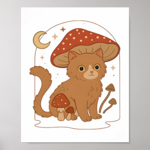Affiche Chat de champignon Cottagecore avec chapeau – G vi