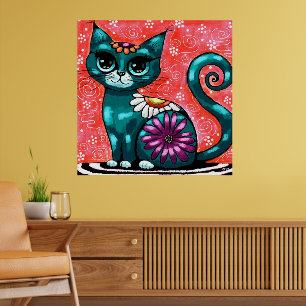 Affiche Chat de chaton Whimsical assis sur le tapis Floral