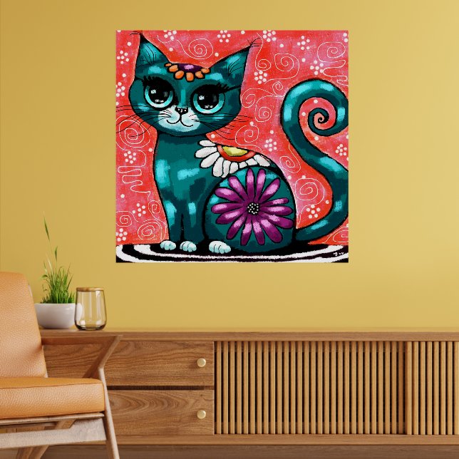 Affiche Chat de chaton Whimsical assis sur le tapis Floral (Salon 2)