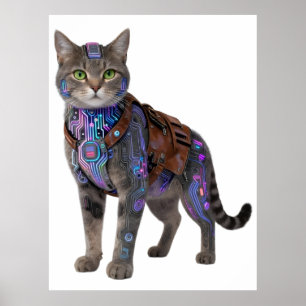 Affiche Chat de circuit cyberpunk – Bête de technologie né