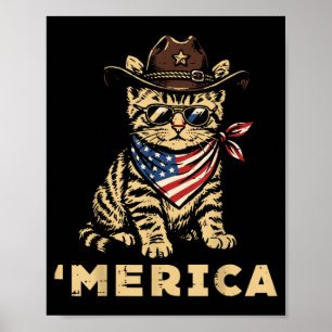 Affiche Chat de cow-boy du 4 juillet Merica Femmes patriot