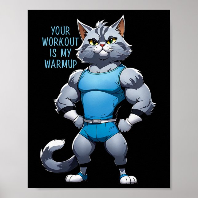 Affiche Chat de dessin animé drôle - Style de gym de muscu (Devant)