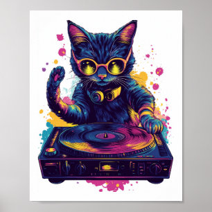 Affiche Chat de DJ funky � Fête Kitty Disco Rétro