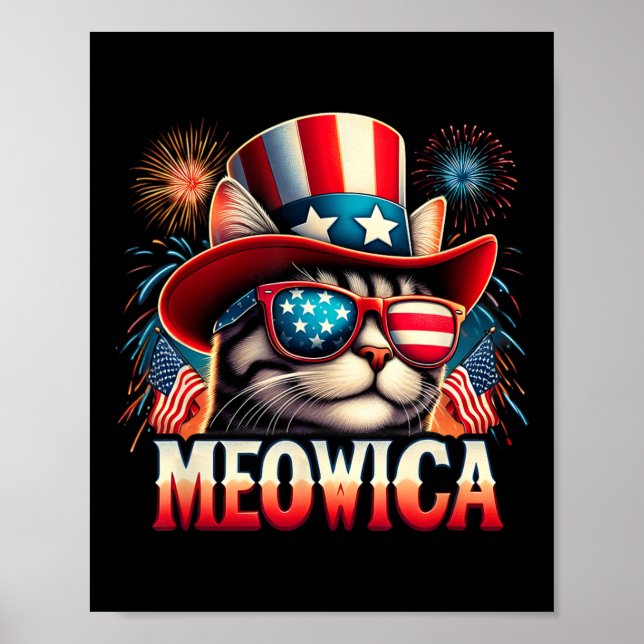 Affiche Chat de feu d'artifice drôle de Kitty patriotique  (Devant)