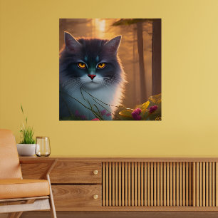 Affiche Chat de forêt gris et blanc, Imaginaire