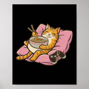 Affiche Chat de gamer Ramen Kawaii Jeux vidéo Japonaises F