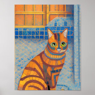 Affiche Chat de gingembre rayé marocain mosaïque voix chic