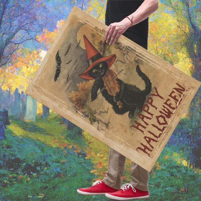 Affiche Chat de Halloween vintage avec violon (Créateur téléchargé)