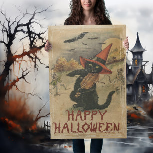 Affiche Chat de Halloween vintage avec violon