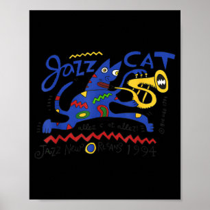 Affiche Chat de jazz Trompette Nouvelle-Orléans Illustrati