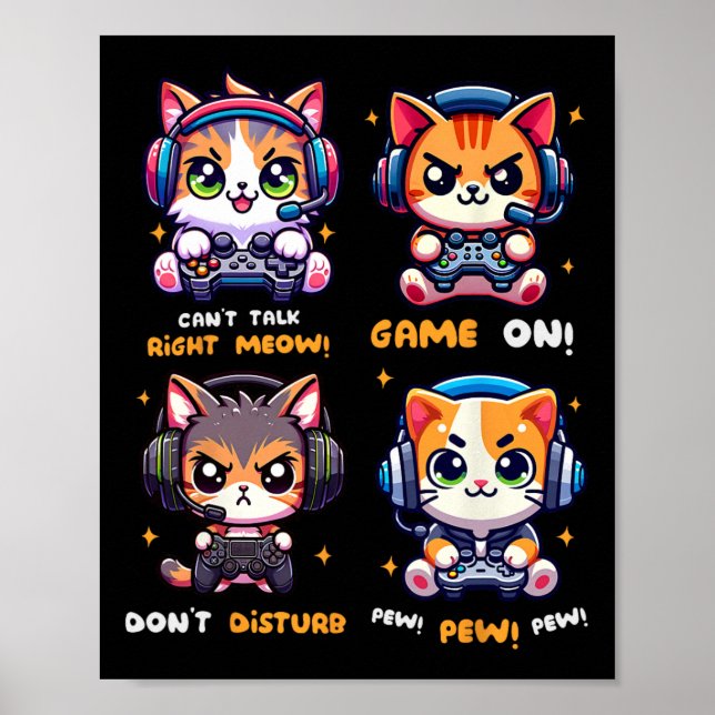 Affiche Chat de joueur drôle de jeux vidéo Pew garçons fil (Devant)