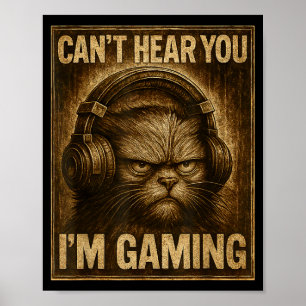 Affiche Chat de joueur drôle hommes femmes garçons ne peuv