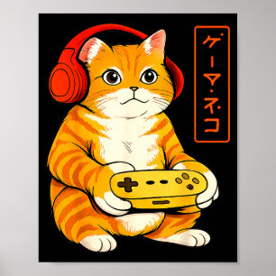Affiche Chat de joueur japonais Cadeaux de jeu vintage drô