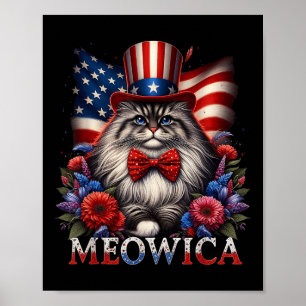 Affiche Chat de la fête des morts 4 juillet drapeau améric