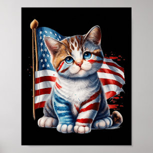 Affiche Chat de la fête du Memorial Day 4 juillet drapeau
