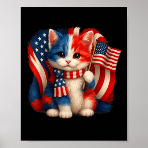 Affiche Chat de la fête du souvenir, drapeau patriotique a