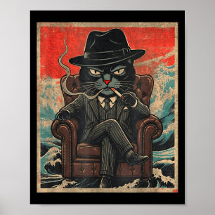 Affiche Chat de la mafia cool drôle The Catfather fume Vin