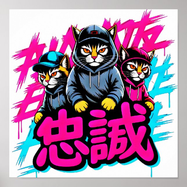 Affiche Chat de la mode de rue japonaise - Pour les dortoi (Devant)