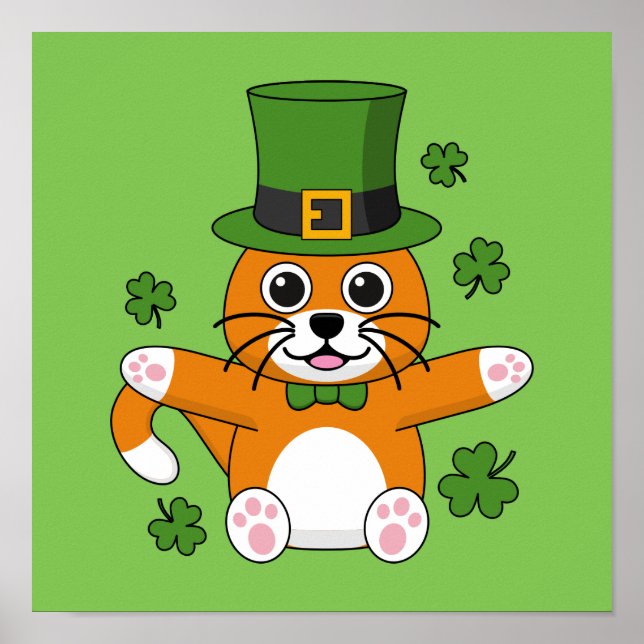 Affiche Chat de la Saint Patrick avec dessin Shamrock (Devant)