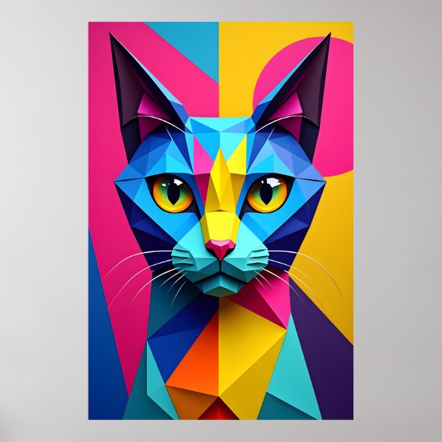 Affiche Chat de l'art pop géométrique 3D (Devant)