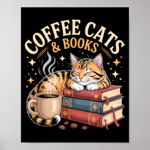 Affiche Chat de lecture confortable amateur de café et de