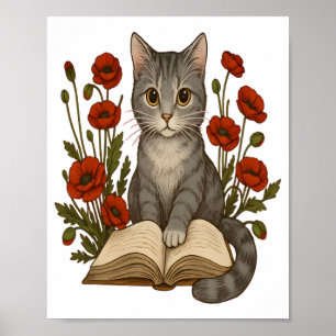 Affiche Chat de livres - Chat de lecture mignonne avec des
