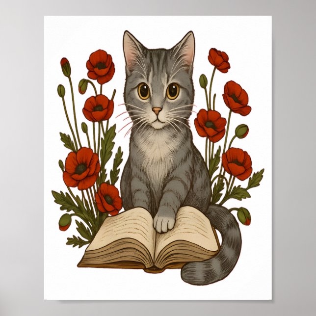 Affiche Chat de livres - Chat de lecture mignonne avec des (Devant)
