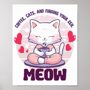 Affiche Chat de méditation - Chat Kawaii