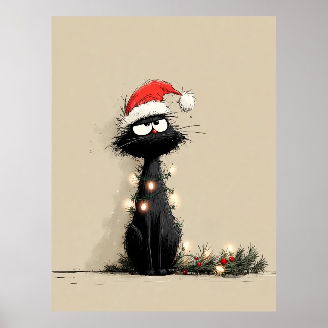 Affiche Chat de Noël grincheux (Devant)
