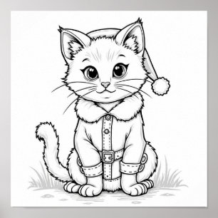 Affiche Chat de Noël pour la coloration