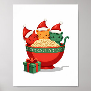 Affiche Chat de Noël Ramen Santa Anime Miaou Kitty Miaou C