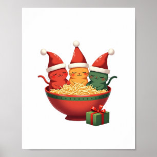 Affiche Chat de Noël Ramen Santa Anime Miaou Kitty Miaou C