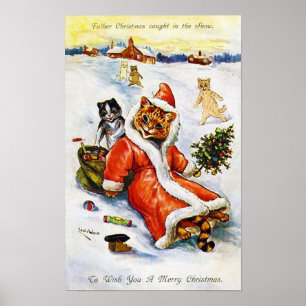 Affiche Chat de Noël Santa, Louis Wain