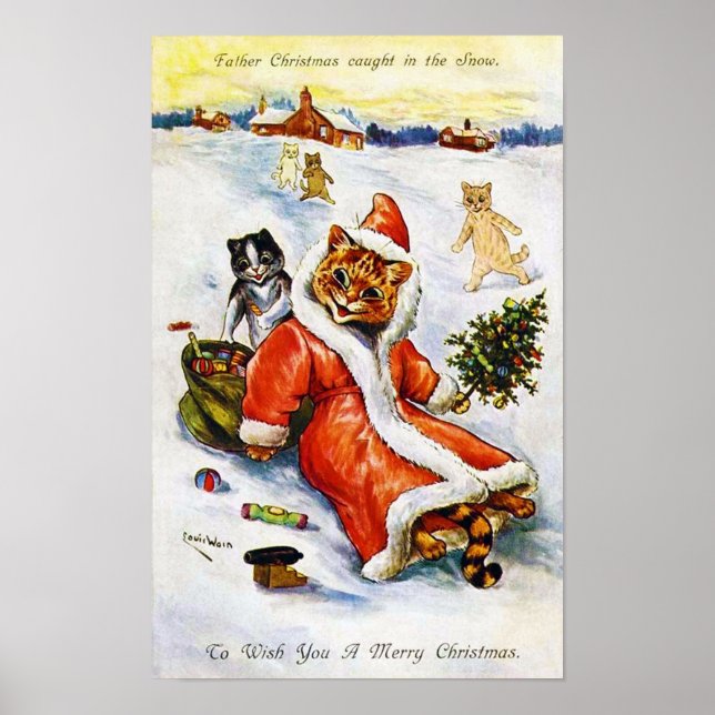 Affiche Chat de Noël Santa, Louis Wain (Devant)