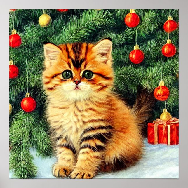 Affiche Chat de Noël Vintage (Devant)