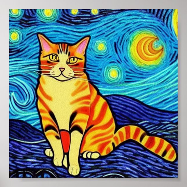 Affiche Chat de nuit étoilé de Van Gogh (Devant)
