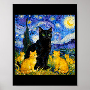 Affiche Chat de nuit étoilée Artistique Chat noir & Ch