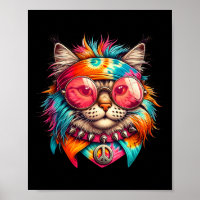 Chat de Paix Psychédélique Hippie colorée Retro Su