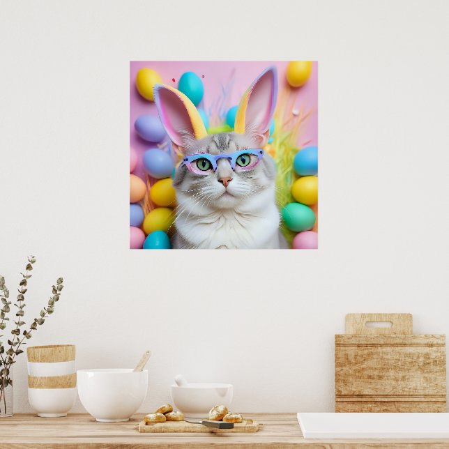 Affiche Chat de Pâques Whimsical avec oreilles lapin (Cuisine)