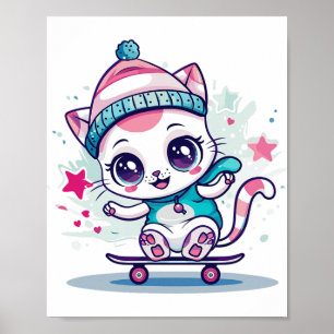 Affiche Chat de patinage mignon I skateboard pour hommes f