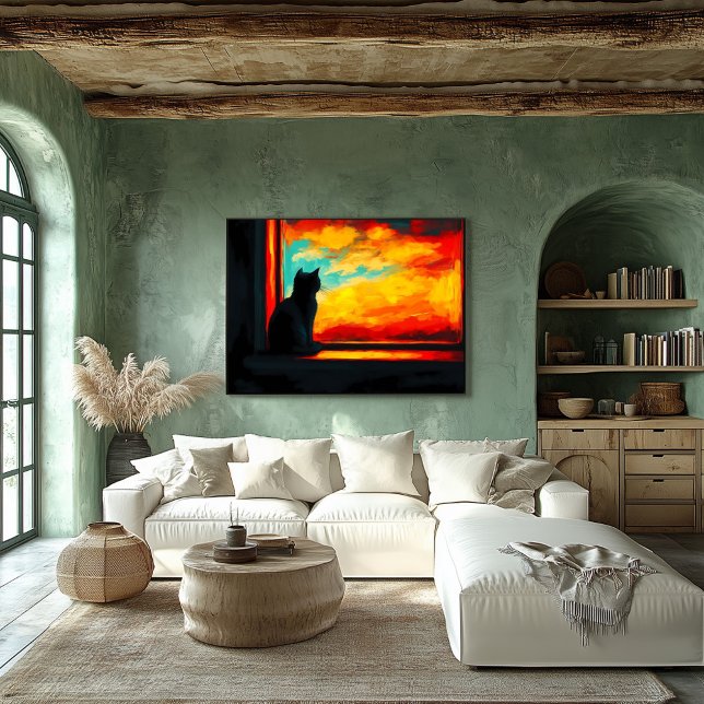 Affiche Chat de Pop Art au coucher du soleil - Vue de la f (Créateur téléchargé)