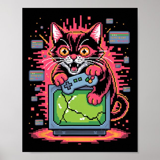 Affiche Chat de rage en pixel art Joueur rétro Bogue dans  (Devant)