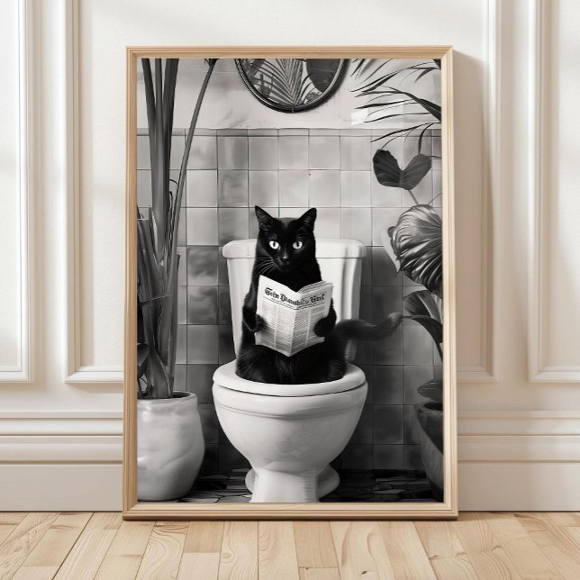 Affiche Chat de salle de bain lisant sur les toilettes Noi (Créateur téléchargé)