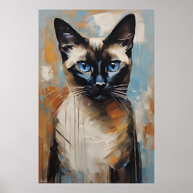 Affiche | Chat de Siamese | Style de peinture à l' (Devant)